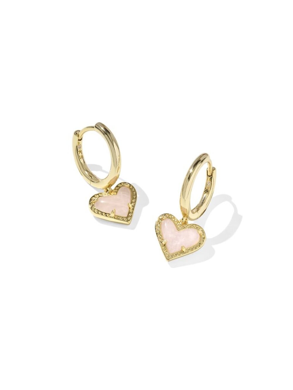 Ari Heart Gold Huggie Earrings in Rose Quartz